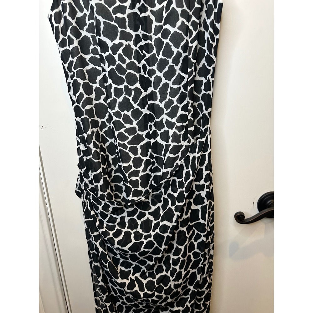 David Warren Womens Giraffe Print Ruched Midi Sheath Dress Black White 4 - Picture 7 of 8